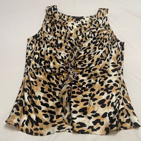 ST. JOHN Silk Leopard Ruffle Tank Top Size 12 New - Picture 1 of 6